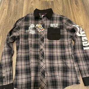 Born Fly Long Sleeve Plaid Button Up Brand New w Tags Size Large